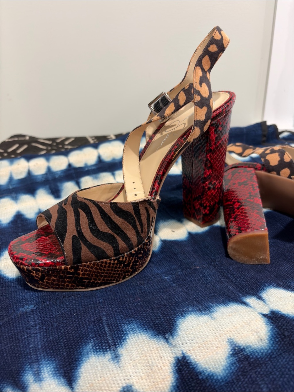 Jessica Simpson Platform Slingback Heels in Brown and Red Animal Print - Picture 4 of 4